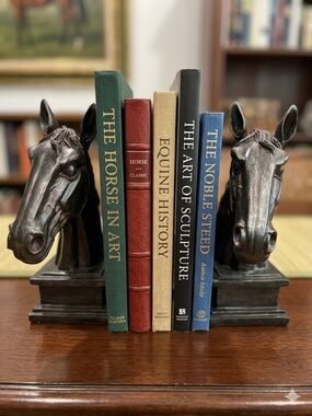 Antique Graphite & Sepia Horse Head Bookends 2 Classic Equestrian Home Accent